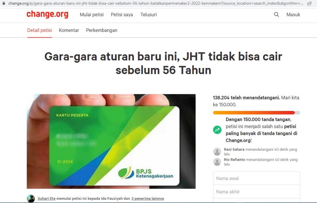 JHT Usia 56 Tahun, Ini Petisi Penolakan Buruh